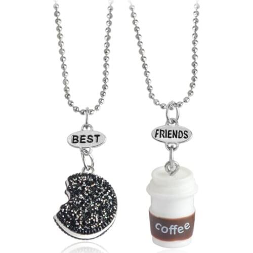 2pcs/set Kawaii Cookie Share with friends And Coffee Best Friends Necklace Friendship Necklace Food Besties Jewelry Gift