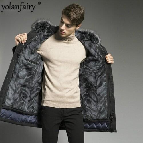 Real Fur Coat Rabbit Fur Coat Winter Jacket Men Goose Down Jacket Warm Parkas Plus Size Jackets Casaco 18P9134-2 YY1088