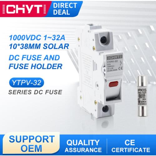 PV Solar Fuse 1000V DC Fusible 10x38 gPV, Fuse Holder for Solar System Protection YTPV-32