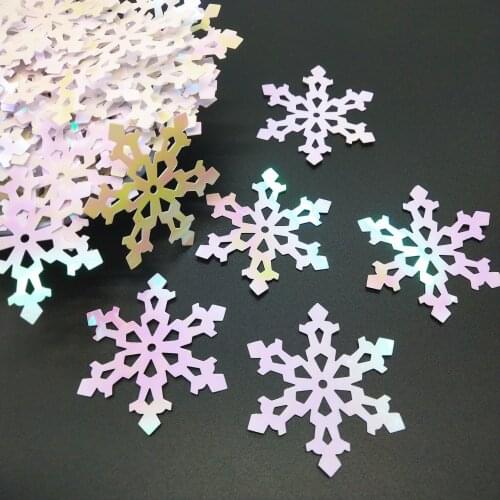 Flat Large Snowflake Sequins For Crafts White AB 110pcs 52mm Sewing Accessories With 1 Middle Hole