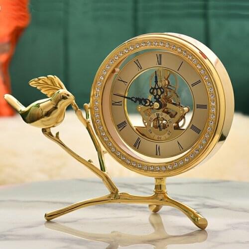 Hot Luxury Bronze Table Clock American Modern Design Living Room Table Desktop Clock Bird Clocks Home Decoration Table Watch
