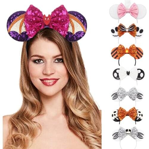 Trendy Glitter Hairs Bows Mouse Ears Headband Girls 5'' Bow sequin Hairband Christmas Holiday Party Cosplay Adult/Kids Gift