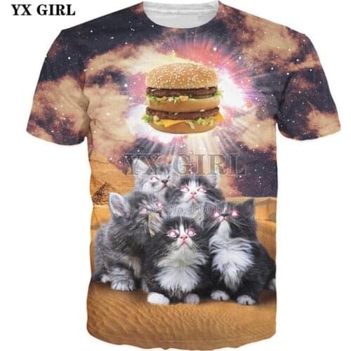 YX GIRL Drop shipping Cats T-shirt Men/Women 3d Print Meow Star Cat Hip Hop Cartoon TShirts Summer Tops Tees Fashion 3d shirts