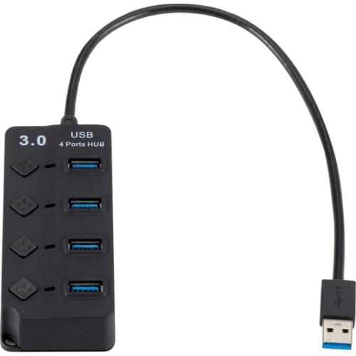 Portable USB 3.0 HUB Splitter 4 Ports with On/Off Switches High Speed 5Gbps Multiple USB Port Expander Adapter for PC Computer