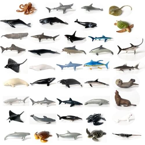 Realistic Mini Sea Animal Figures Dolphin Sharks Whales Octopus Turtle Stingray Ocean Animals Figurines Cake Topper Toy