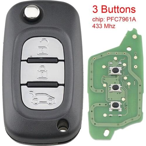 433MHz 3 Buttons Smart Car Remote Key with ID46 PFC7961A Chip Fit for Renault Fluence Megane III