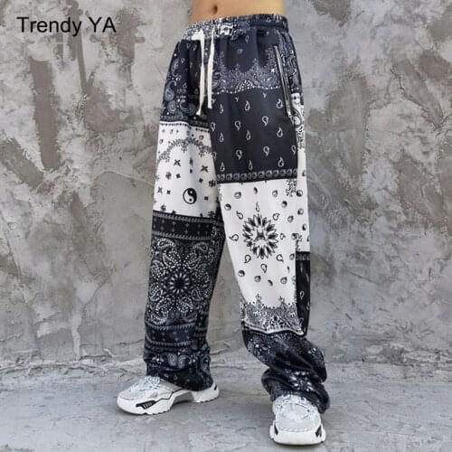 Hip hop Men and Womens Sweatpants Retro StreetStyle Wide leg Bandana Paisley Pattern Harajuku Fashion Straight Joggers Pants