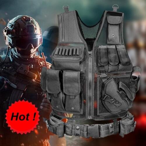 Military Combat Armor Vests Mens Tactical Hunting Vest Army Adjustable CS Training Vest Airsoft with Gun Holster