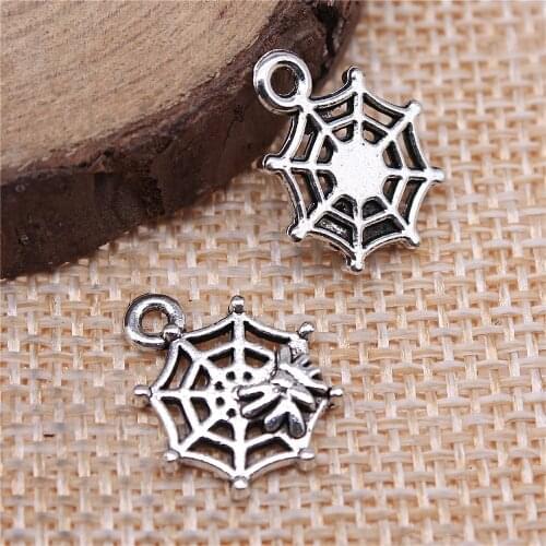 WYSIWYG 20pcs 17x14mm Charms Spider Cobweb Antique Silver Color Pendants DIY Necklace Crafts Making Findings Handmade Jewelry