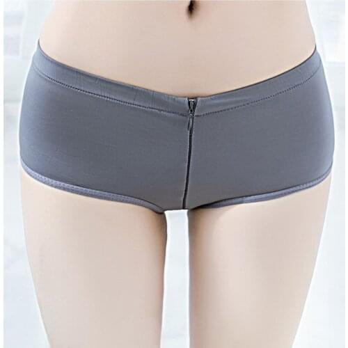Women Sexy Nylon Zipper Crotch Shorts Low Waist High Elastic Ice Silk Mini Shorts Panties Sexy Lingerie Wear Multicolor