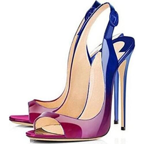 US4-12 Women Peep Toe Stilettos High Heel Patent Leather Slingbacks Leopard Ankle Buckle Shoes Multi-colors 8Colors Pumps