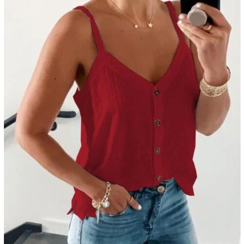2021 Summer Womens Casual Vests Sleeveless Buttons V-Neck Loose Top Solid Color Cool Vest Tops Breathable Commute Clothes