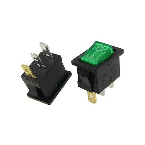 10pcs AC 6A/250V 10A/125V Green Light ON-OFF I/O SPST Snap in Rocker Switch 3Pin