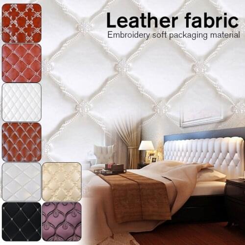 100*138cm Embroidery Faux Leather Sponge Synthetic PU Leather Fabric For Background Wall Sofa Car Upholstery Bed Head Luxury