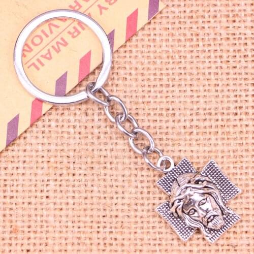 20pcs New Fashion Keychain 28*22 mm cross jesus Pendants DIY Men Jewelry Car Key Chain Ring Holder Souvenir For Gift