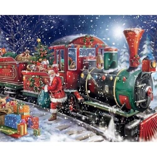 40*50 oil painting by numbers Santa Train landscape pictures by numbers On Canvas Room Decoration Frameless DIY Digital Paint
