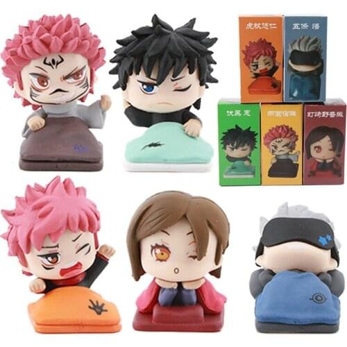 5pcs/set Anime Jujutsu Kaisen Figure Cute Gojo Satoru Itadori Yuji Fushiguro Megumi Kugisaki Sleeping PVC Action Figure Toy