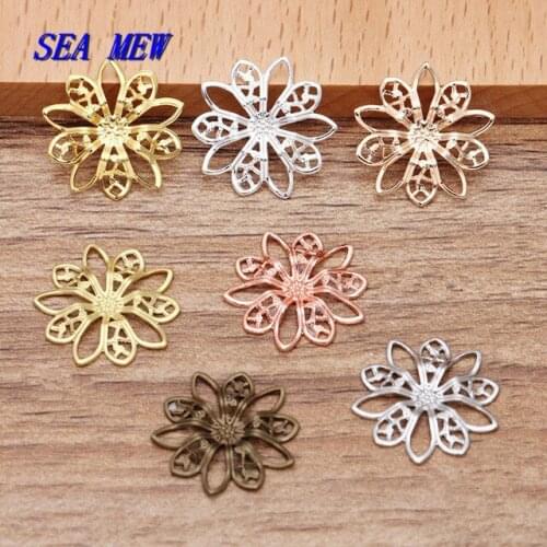 50 PCS 19mm Metal Brass Flowers Settings DIY Accessories Filigree Flowers Bead Caps Connectors For Jewelry Making