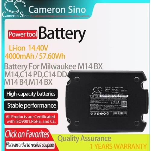 CameronSino Battery for Milwaukee M14 BX fits Milwaukee M14 C14 PD/DD M14 BX M14 B4 Power Tools Replacement battery4000mAh 14.4V