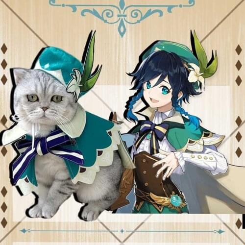 Anime Genshin Impact Venti Game Little Cat Clothes Cloak Coat Hat Cute Uniform Cosplay Costumes Take Photo Prop Dog Pet Supplies