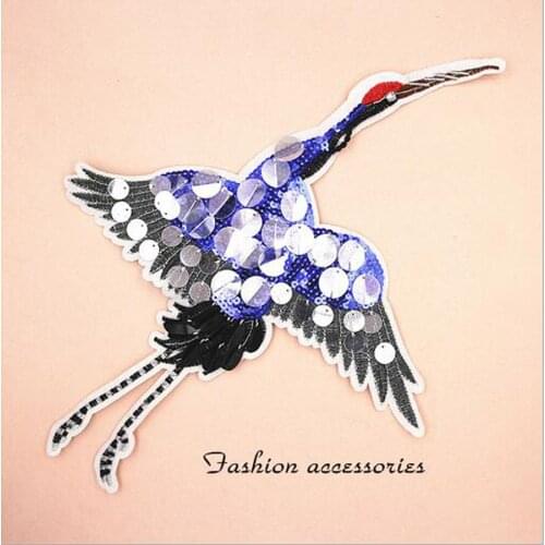 Paillette Sequins Embroidered Crane Patch Clothes Stickers Bag Sew on Patches On Applique DIY Apparel Sewing Clothing DIY BU111
