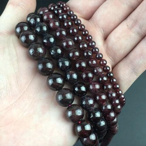 Natural Dark Red Garnet Beads Round Loose Stone Beads For Jewelry Making DIY Bracelet Necklace Accessories 15'' 4/6/8/10/12mm