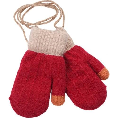 Kids Winter Double Layer Thick Warm Full Finger Stitching Knitted Gloves Mittens