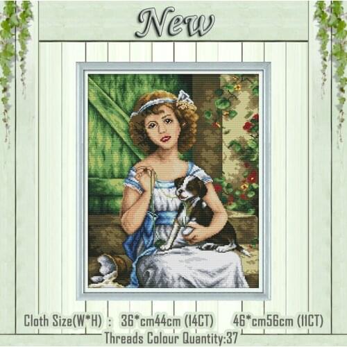 The girl with the dog decor diy painting counted printed on the canvas DMC 11CT 14CT kits Cross Stitch embroidery needlework Set