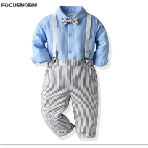 FOCUSNORM 1-7Y Autumn Winter Boys Clothes Sets Gentleman Solid Long Sleeve Shirts Tops Pants