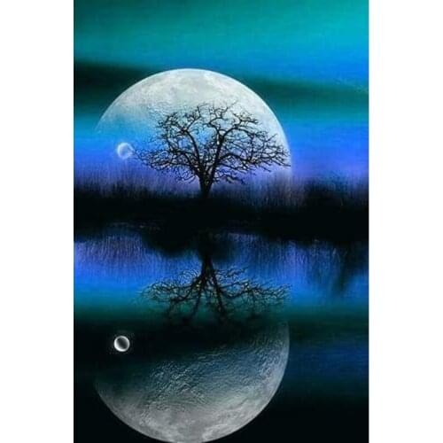 GLymg DIY Diamond Kits Diamond Embroidery 5d Diamond Painting Half Moon Tree Reflection Diamond Eerie Aura Wall Arts Decor