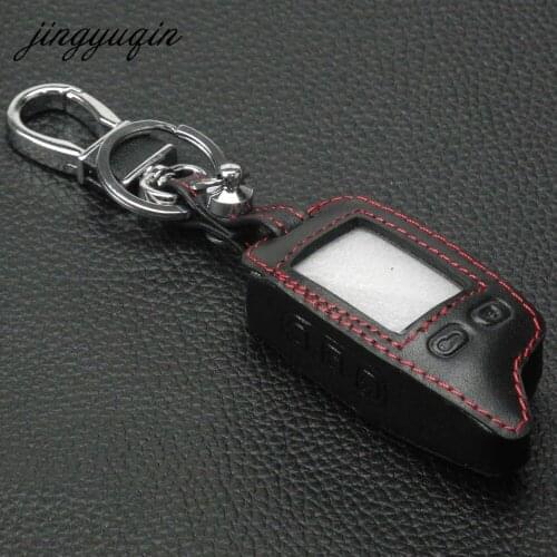 Jingyuqin 10pcs Leather keychain Case For Tomahawk TW9010 TW9020/TW4000/TW701 LCD Remote Fob Key Cover Two Way Car Alarm System