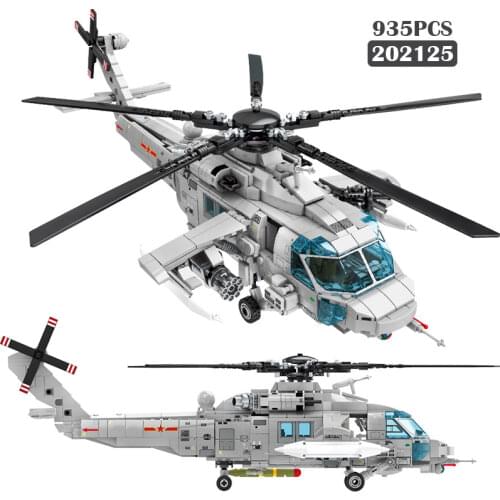 WW2 Military Series Navy Helicopter Model Building Blocks City High-Tech Assembly Airplane Creator DIY Bricks Toys for Kids