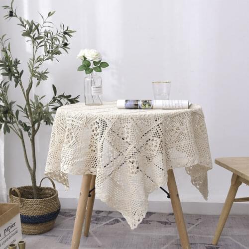 American Retro Pastoral Hollow Lace Round Tablecloth Rectangular Photo Hand-crocheted Coffee Table Woven Cover Towel Tablecloth