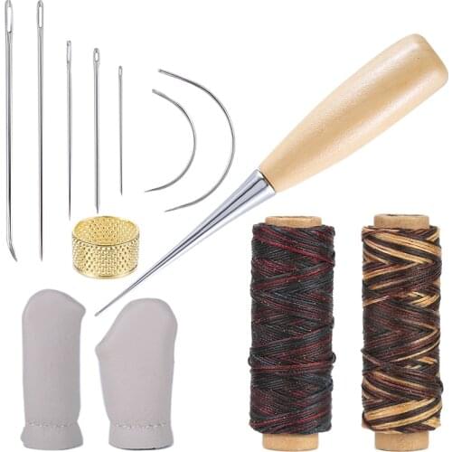 LMDZ 12Pcs Leather Sewing Tools with Waxed Thread Large-Eye Stitching Needles for Leather Sewing Working Crafting Projects