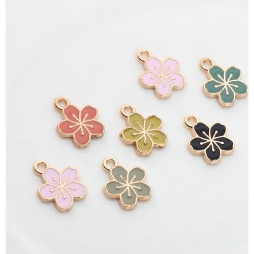 20pcs/lot Zinc Alloy Golden Enamel Mini Cute Cherry Blossoms Flowers Charms For DIY Fashion Earrings Jewelry Making Accessories