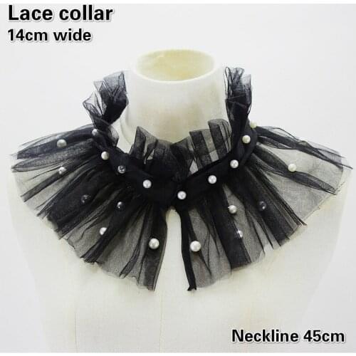 Trendy Pleated Lace Beaded Ladies Shawl Doll Fake Collar Applique DIY Clothes Sewing Travel Shopping Business Leisure Decoration