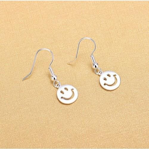 Fashion 925 Sterling Silver Round Smile Face Drop Earrings For Women Birthday Gifts Jewelry