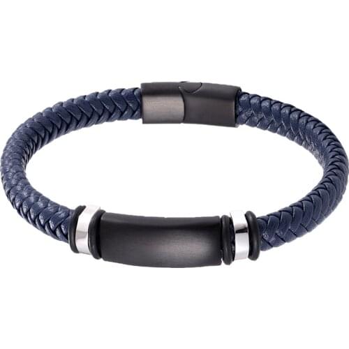 Fashion Black/Brown/Blue Genuine Leather Bracelet Stainless Steel Magnetic Clasp Male Bracelet Women Exquisite Gift 19/21/23cm