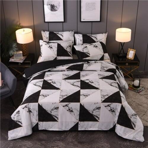 Fashionable Geometric Bedding Set Black White Duvet Cover Set Marble Print Blocks Cube Bed Cover Bedspreads Queen