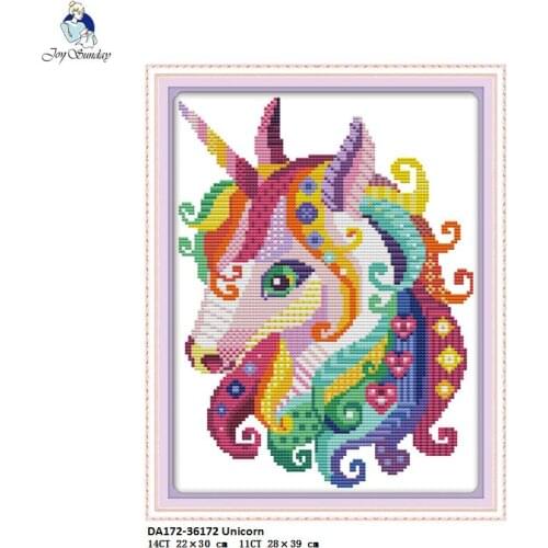 Joy Sunday The Unicorn Cross-stitch kits, DIY Handmade Cross Stitch, DMC Needlework suit, Enough Canvas for Embroidery