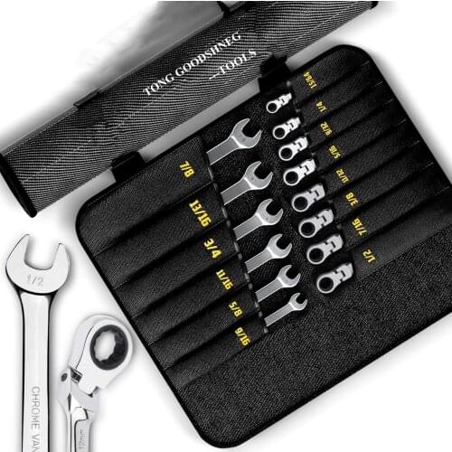 180° Plum Blossom Chrome Vanadium Steel Wrench Kit,Flex-Head Ratcheting Combination Wrenches,Car Repair Hand Tools 1/4"-15/16"