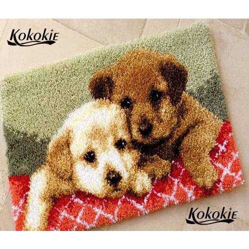 Dog brother tapijt latch hook rug canvas printing vloerklee handwerken knooppakket crochet needle for carpet embroidery Handmade