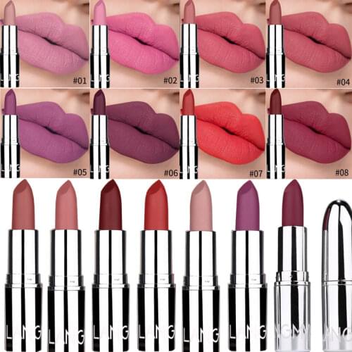 New Matte Lipstick 8 Colors Waterproof Long Lasting Velvet Sexy Non Sticky Moisturizing Solid Lipstick Lips Makeup Tools