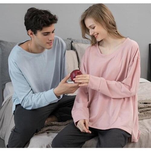 New Autumn Loose Couple Pajama Set Long Sleeves Two-piece Suit Women And Men Lounge Casual Home Clothes Solid Soft Sleepwear