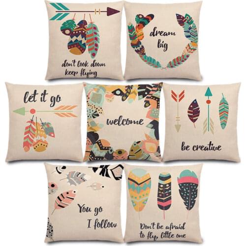 New Tribal Arrow Feather Pattern Decorative Letters Beautiful Word Be Brave Kind Dream Cushion Cover Sofa Throw Pillow Case