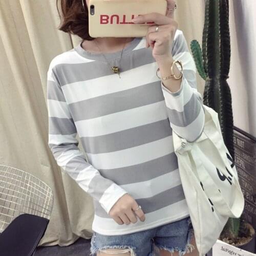 Autumn T-shirt Tops Tees Fashion Long Sleeve Striped Womens T-shirt