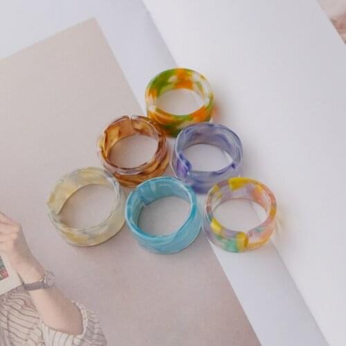 Opening adjustable ring retro Korean ins candy color geometric acrylic marble texture personality design ring jewelry