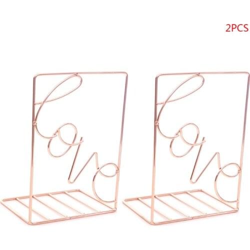 2Pcs/Pair Creative Love Shaped Metal Bookends Desk Storage Holder Shelf Book Organizer Stand 1XCB