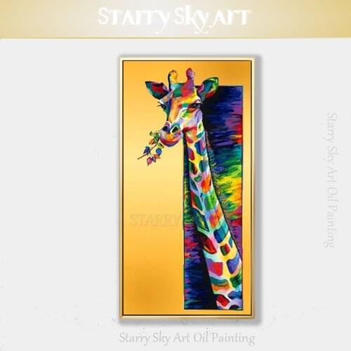 Popular Wall Art Hand-painted Modern Animal Giraffe Oil Painting on Canvas Fine Art Big Animal Long Neck Giraffe Oil Painting