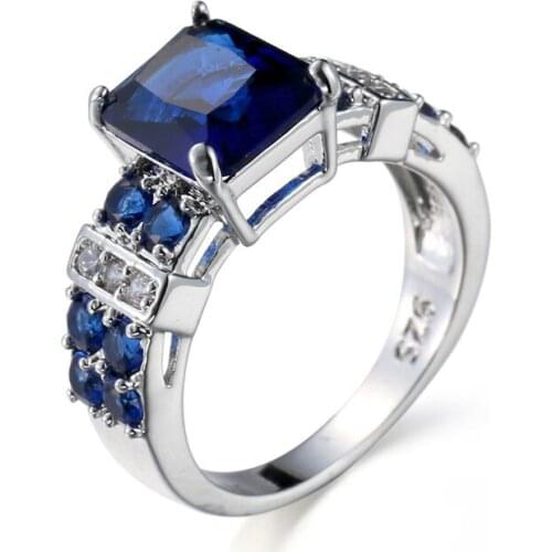 Luxury Blue Crystals Stone Bijoux Fashion Cocktail Party Women Rings Cubic Zirconia As Chirstmas Gift Bague Plata color jewelry